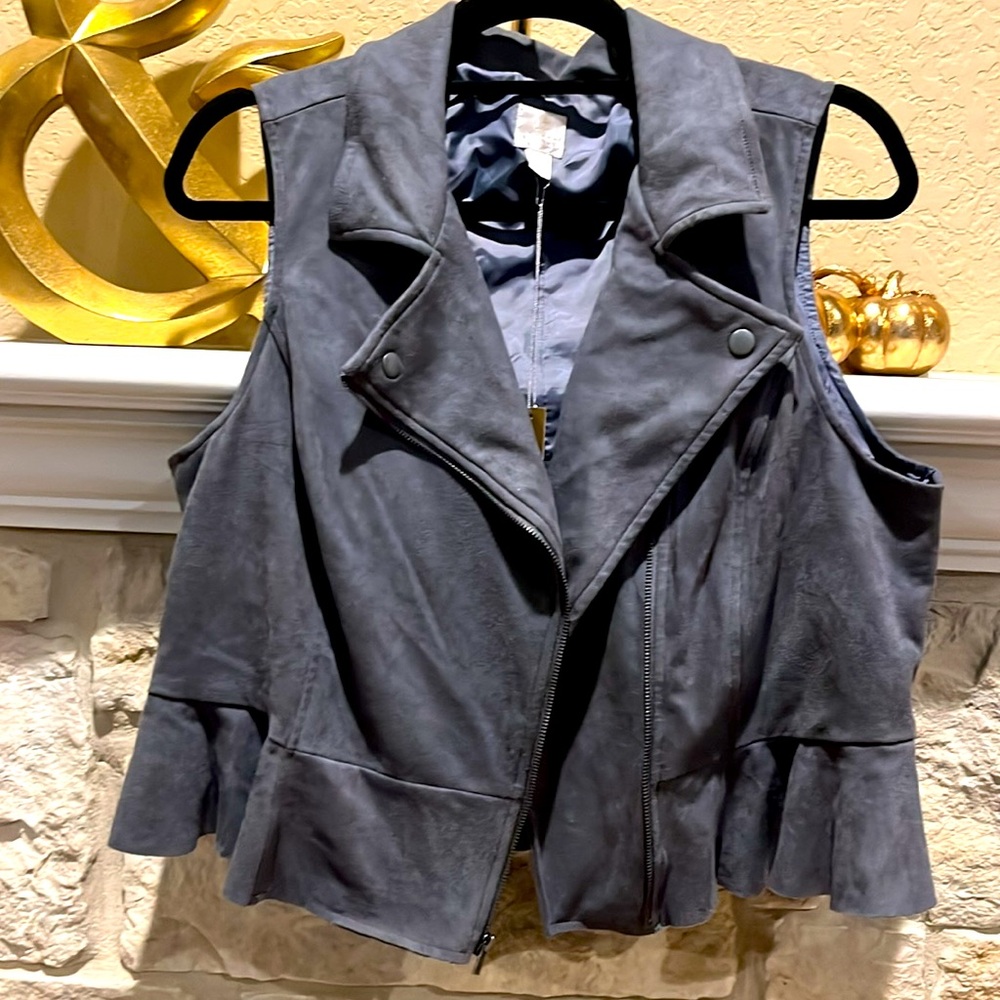 LAUREN CONRAD gray peplum front zip vest Size 14 suede inspired material NWT